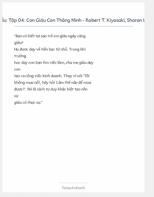 Trích đoạn Tập 04: Con Giàu Con Thông Minh - Robert T. Kiyosaki, Sharon L. Lechter