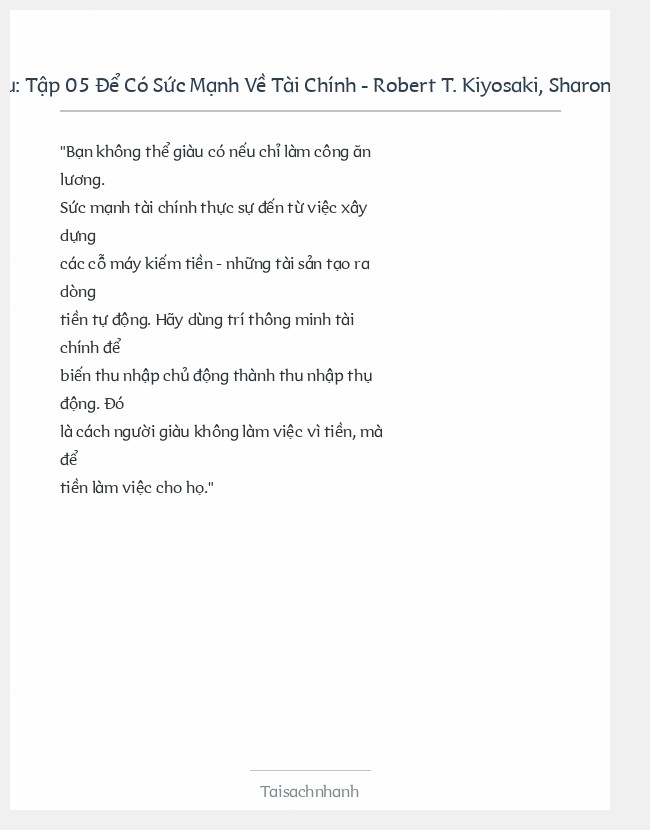 Trích đoạn Tập 05 Để Có Sức Mạnh Về Tài Chính - Robert T. Kiyosaki, Sharon L. Lechter