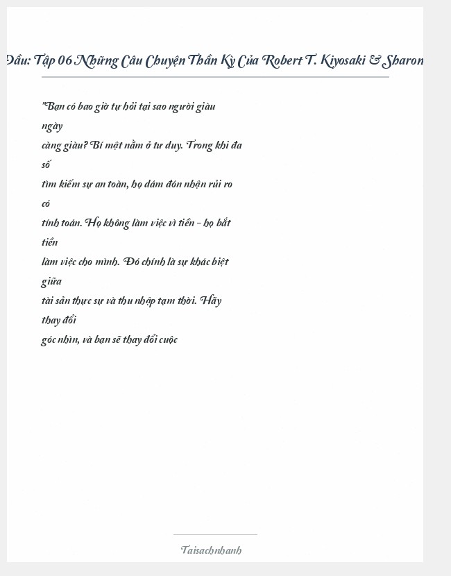 Trích đoạn Tập 06 Những Câu Chuyện Thần Kỳ Của Robert T. Kiyosaki & Sharon L. Lechter