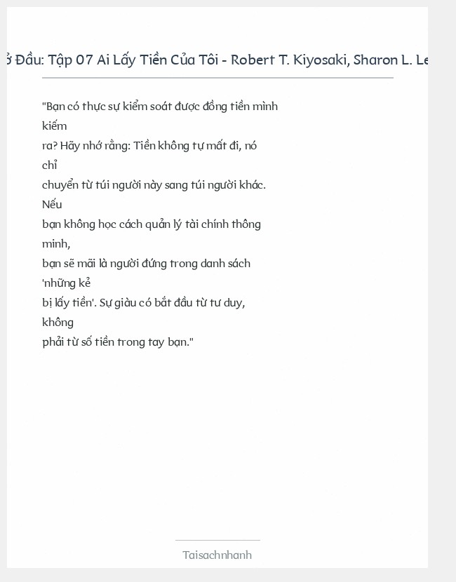 Trích đoạn Tập 07 Ai Lấy Tiền Của Tôi - Robert T. Kiyosaki, Sharon L. Lechter