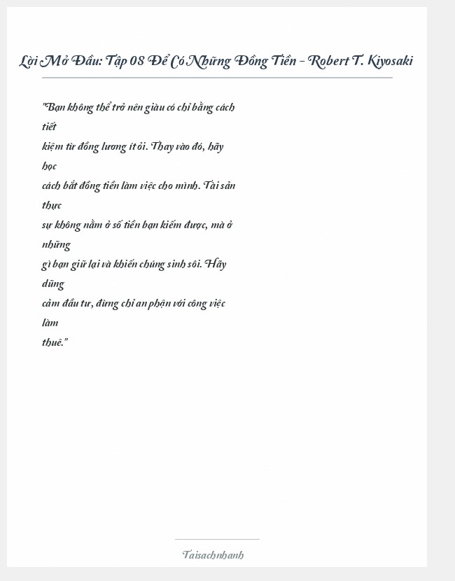 Trích đoạn Tập 08 Để Có Những Đồng Tiền - Robert T. Kiyosaki