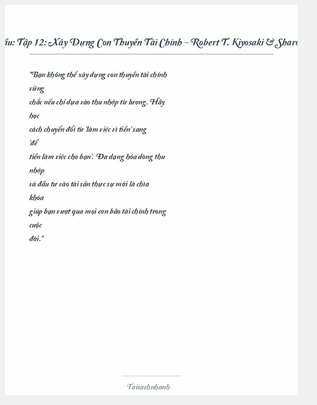 Trích đoạn Tập 12: Xây Dựng Con Thuyền Tài Chính - Robert T. Kiyosaki & Sharon L. Lechter