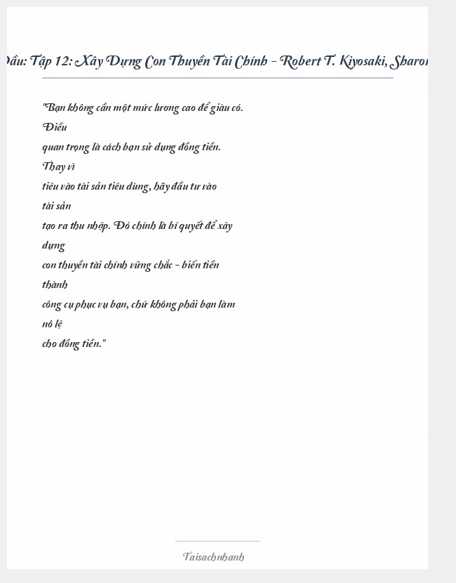 Trích đoạn Tập 12: Xây Dựng Con Thuyền Tài Chính - Robert T. Kiyosaki, Sharon L. Lechter