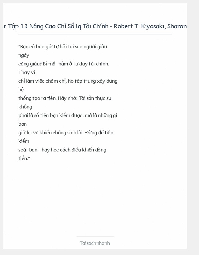 Trích đoạn Tập 13 Nâng Cao Chỉ Số Iq Tài Chính - Robert T. Kiyosaki, Sharon L. Lechter