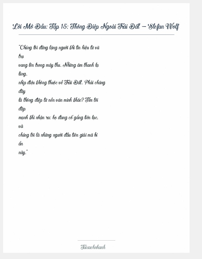 Trích đoạn Tập 15: Thông Điệp Ngoài Trái Đất - Stefan Wolf