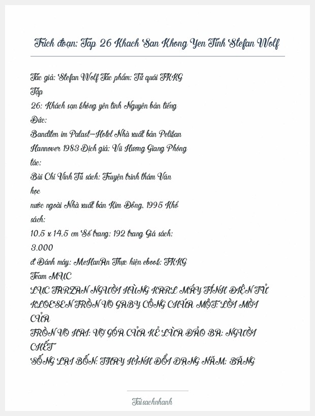 Trích đoạn Tap 26 Khach San Khong Yen Tinh Stefan Wolf