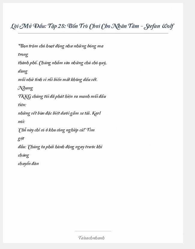 Trích đoạn Tập 28: Bốn Trò Chơi Cho Nhân Tâm - Stefan Wolf