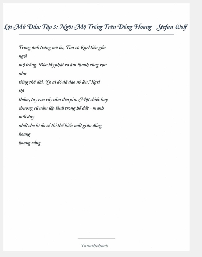 Trích đoạn Tập 3: Ngôi Mộ Trống Trên Đồng Hoang - Stefan Wolf