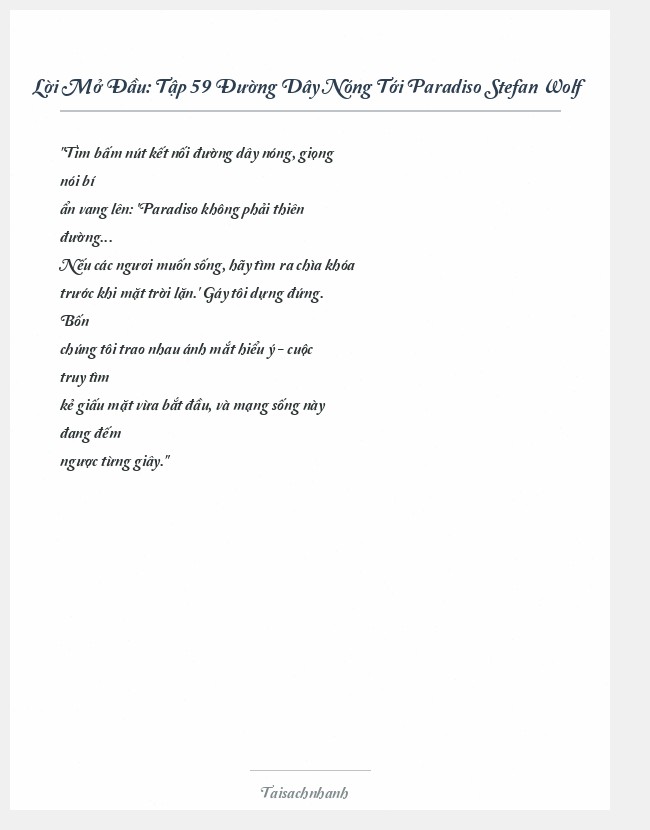 Trích đoạn Tập 59 Đường Dây Nóng Tới Paradiso Stefan Wolf
