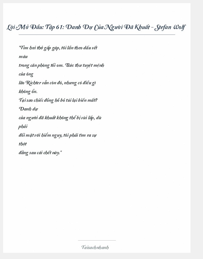 Trích đoạn Tập 61: Danh Dự Của Người Đã Khuất - Stefan Wolf