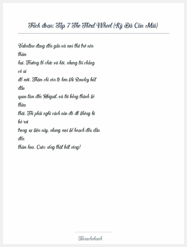Trích đoạn Tập 7 The Third Wheel (Kỳ Đà Cản Mũi)