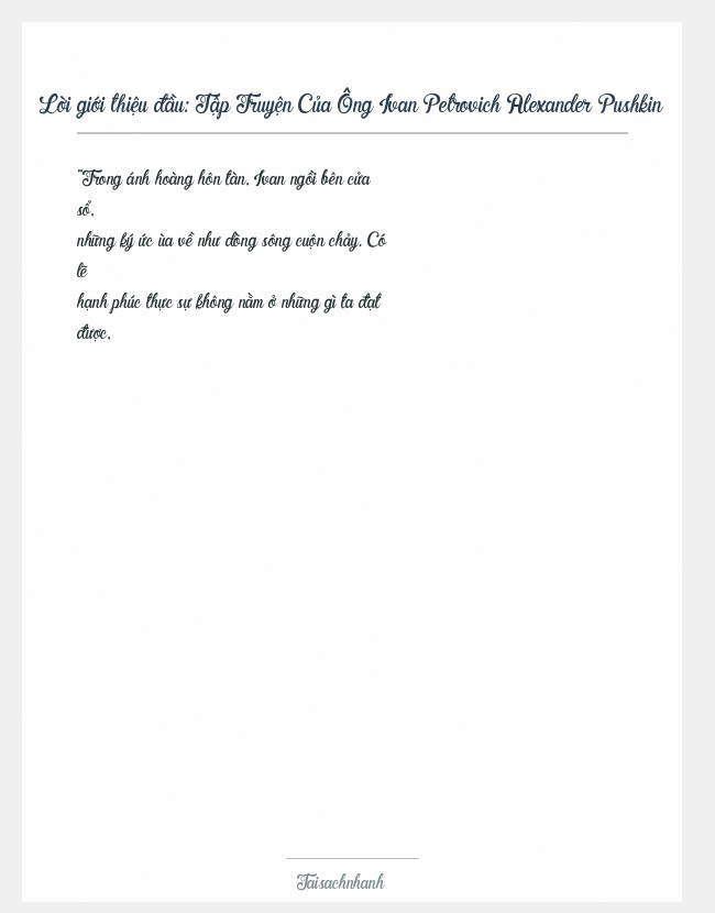 Trích đoạn Tập Truyện Của Ông Ivan Petrovich Alexander Pushkin
