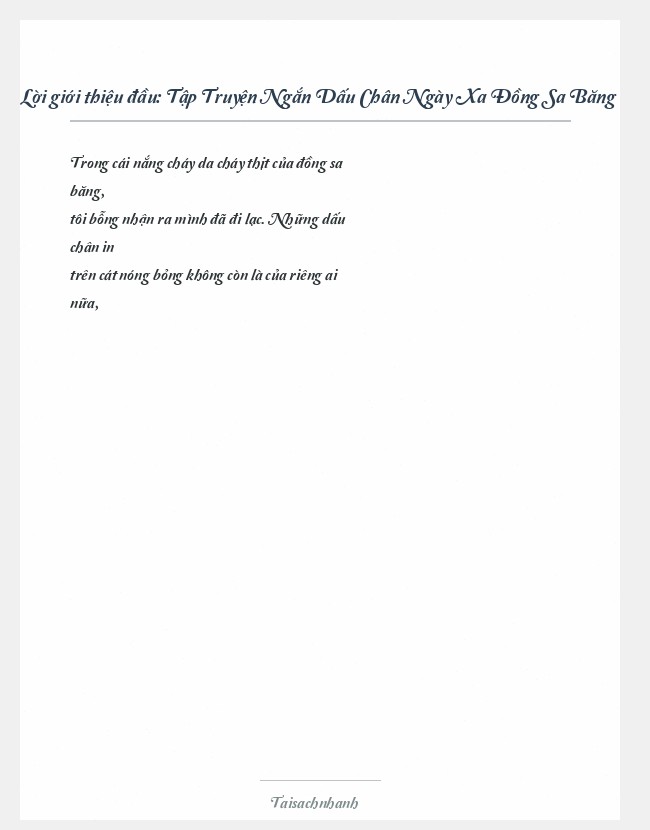 Trích đoạn Tập Truyện Ngắn Dấu Chân Ngày Xa Đồng Sa Băng