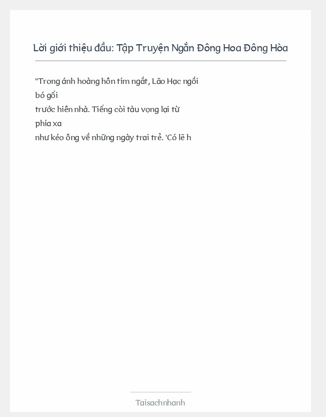 Trích đoạn Tập Truyện Ngắn Đông Hoa Đông Hòa