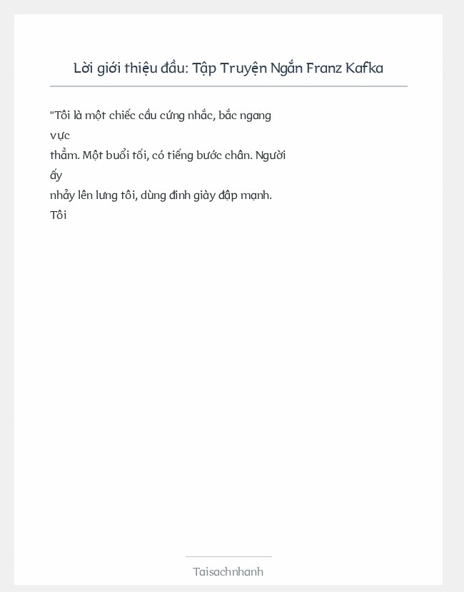 Trích đoạn Tập Truyện Ngắn Franz Kafka