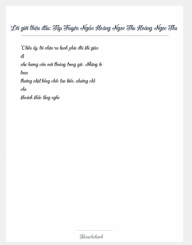 Trích đoạn Tập Truyện Ngắn Hoàng Ngọc Thu Hoàng Ngọc Thu