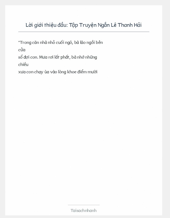 Trích đoạn Tập Truyện Ngắn Lê Thanh Hải