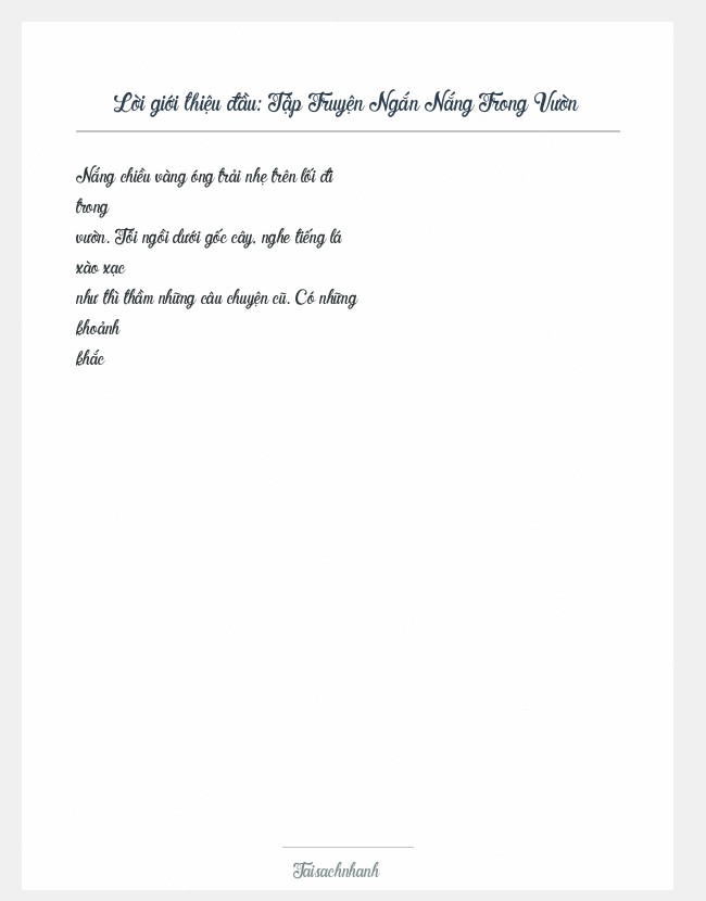 Trích đoạn Tập Truyện Ngắn Nắng Trong Vườn