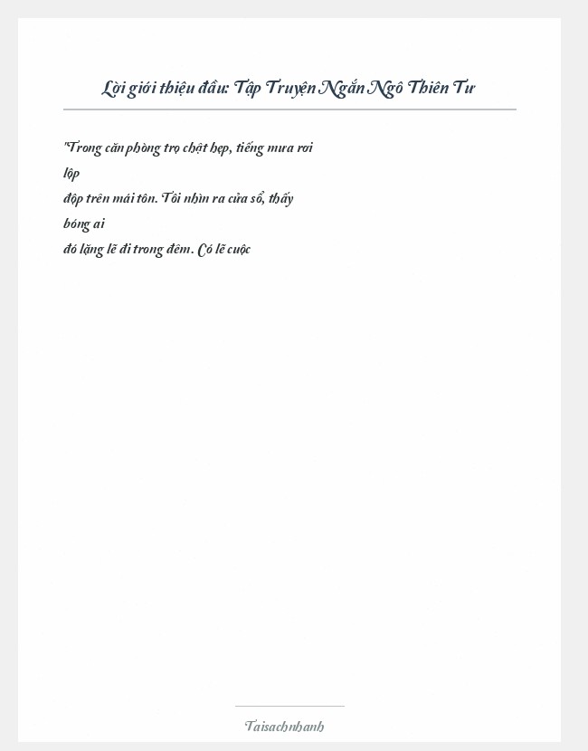 Trích đoạn Tập Truyện Ngắn Ngô Thiên Tư