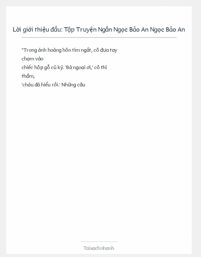 Trích đoạn Tập Truyện Ngắn Ngọc Bảo An Ngọc Bảo An