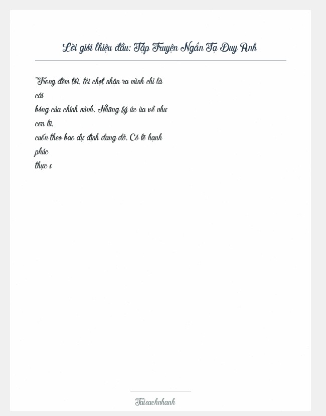 Trích đoạn Tập Truyện Ngắn Tạ Duy Anh