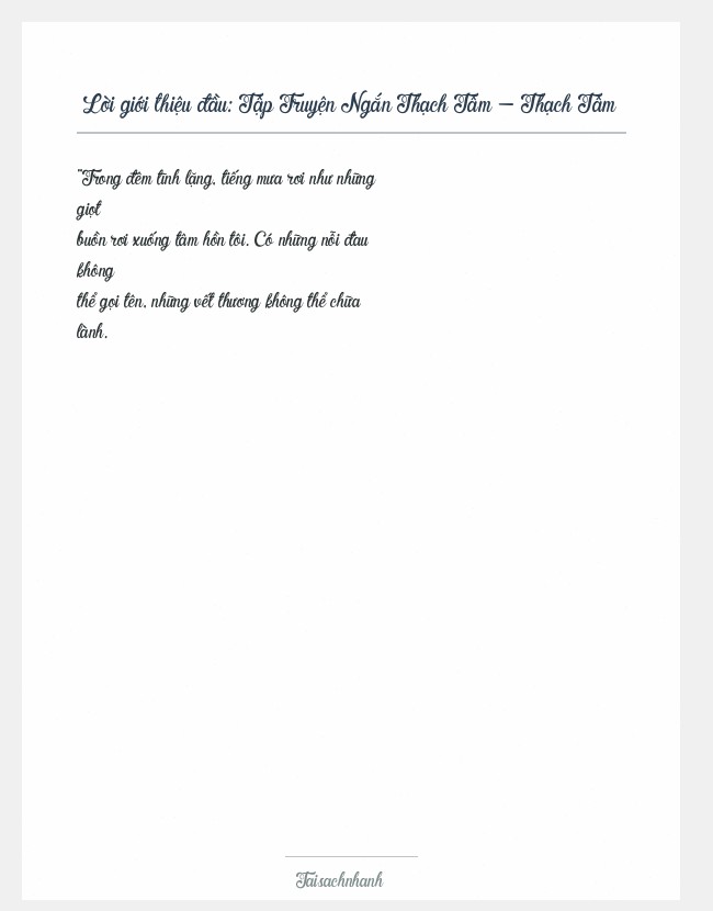 Trích đoạn Tập Truyện Ngắn Thạch Tâm - Thạch Tâm