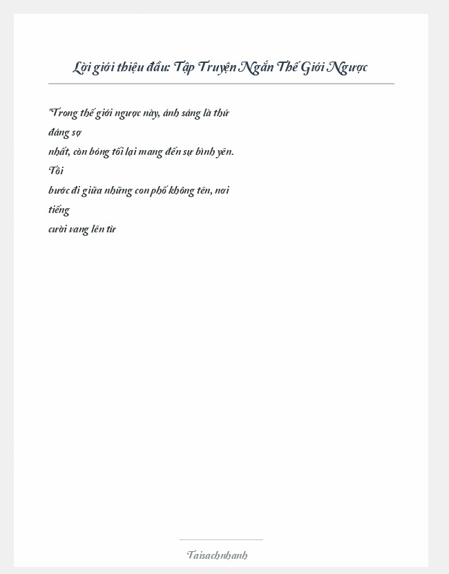 Trích đoạn Tập Truyện Ngắn Thế Giới Ngược