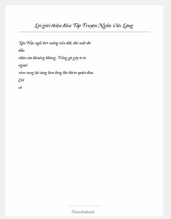 Trích đoạn Tập Truyện Ngắn Việc Làng