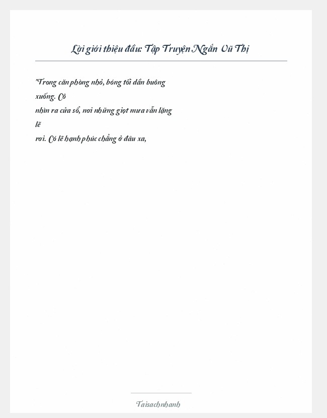 Trích đoạn Tập Truyện Ngắn Vũ Thị