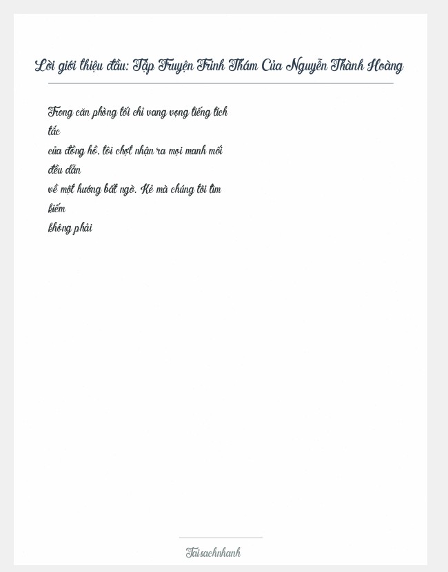 Trích đoạn Tập Truyện Trinh Thám Của Nguyễn Thành Hoàng
