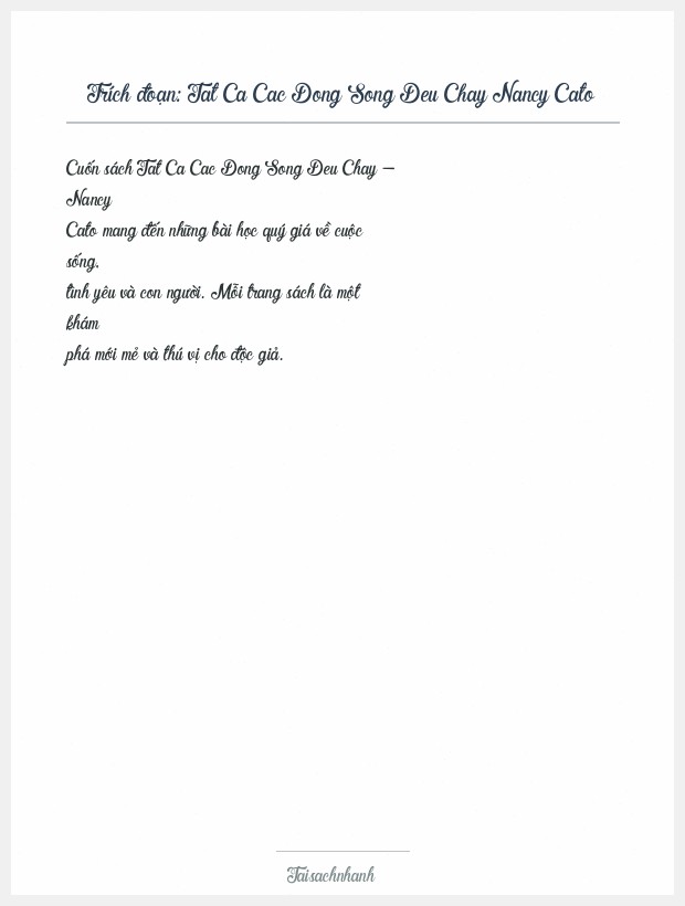 Trích đoạn Tat Ca Cac Dong Song Deu Chay Nancy Cato