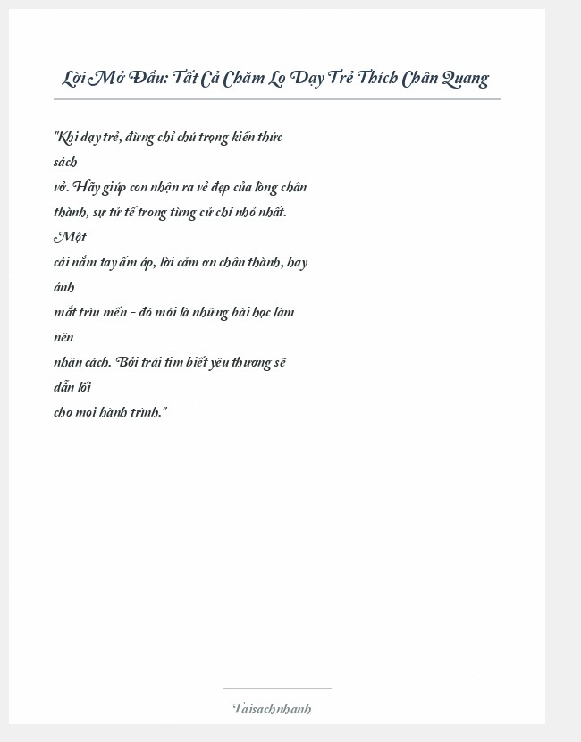 Trích đoạn Tất Cả Chăm Lo Dạy Trẻ Thích Chân Quang