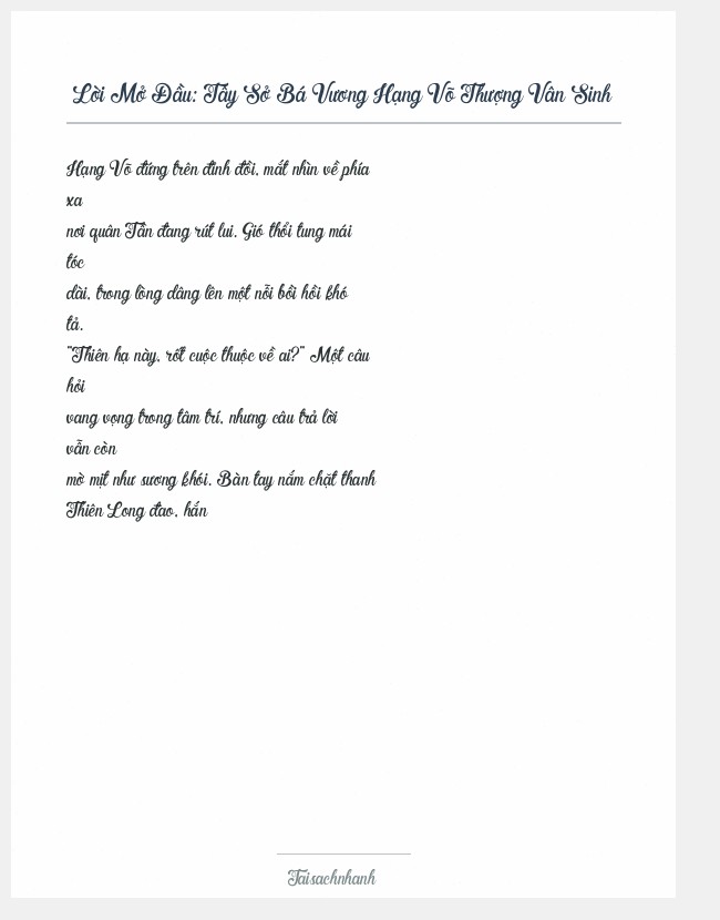 Trích đoạn Tây Sở Bá Vương Hạng Võ Thượng Vân Sinh