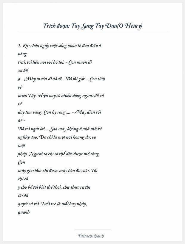 Trích đoạn Tay Sung Tay Dan(O Henry)