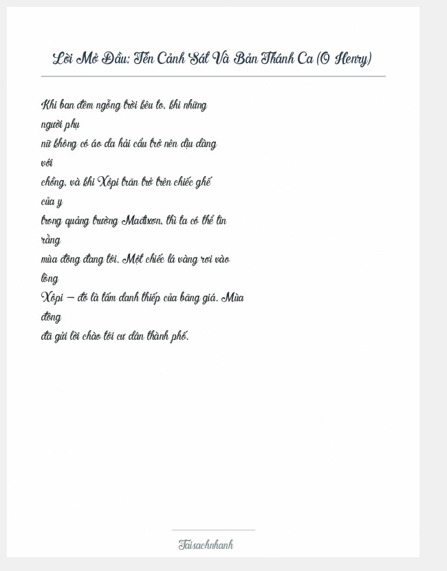 Trích đoạn Tên Cảnh Sát Và Bản Thánh Ca (O Henry)