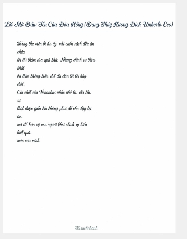Trích đoạn Tên Của Đóa Hồng (Đặng Thúy Hương Dịch Umberto Eco)