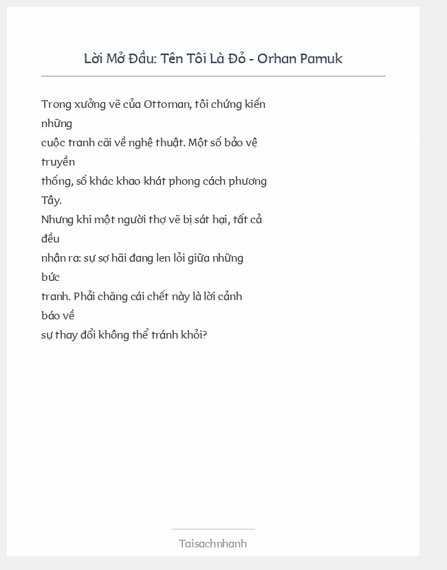 Trích đoạn Tên Tôi Là Đỏ - Orhan Pamuk