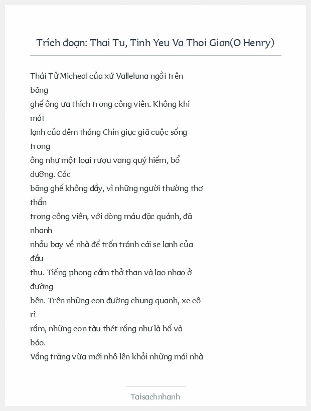 Trích đoạn Thai Tu, Tinh Yeu Va Thoi Gian(O Henry)