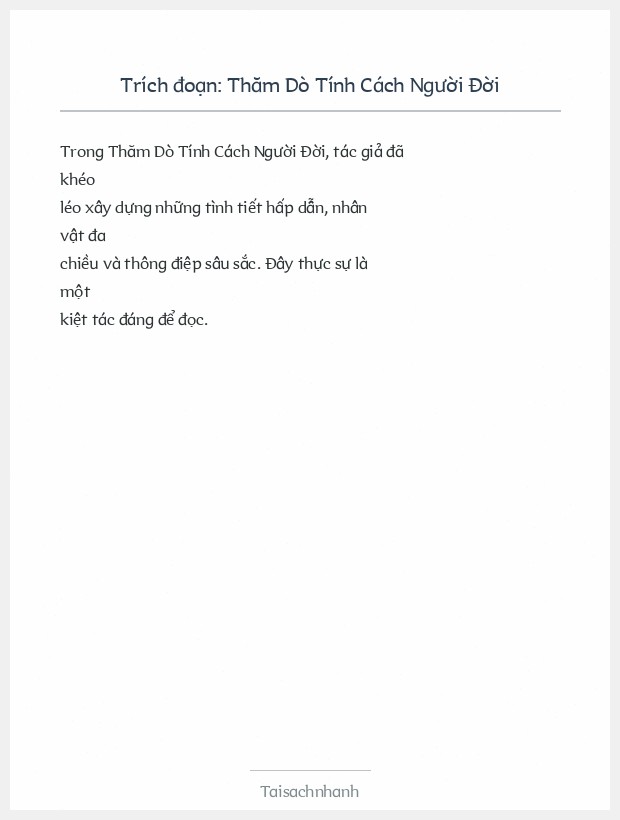 Trích đoạn Thăm Dò Tính Cách Người Đời