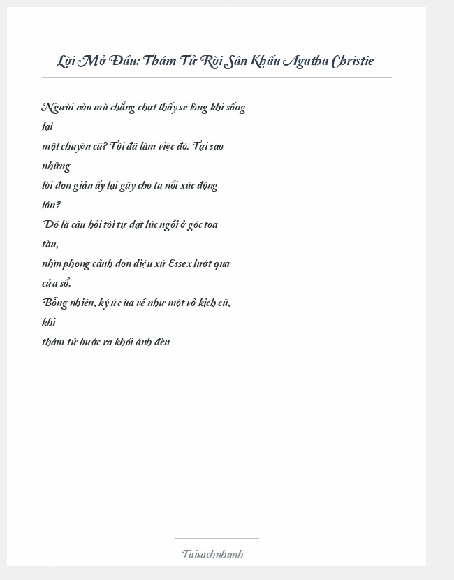 Trích đoạn Thám Tử Rời Sân Khấu Agatha Christie