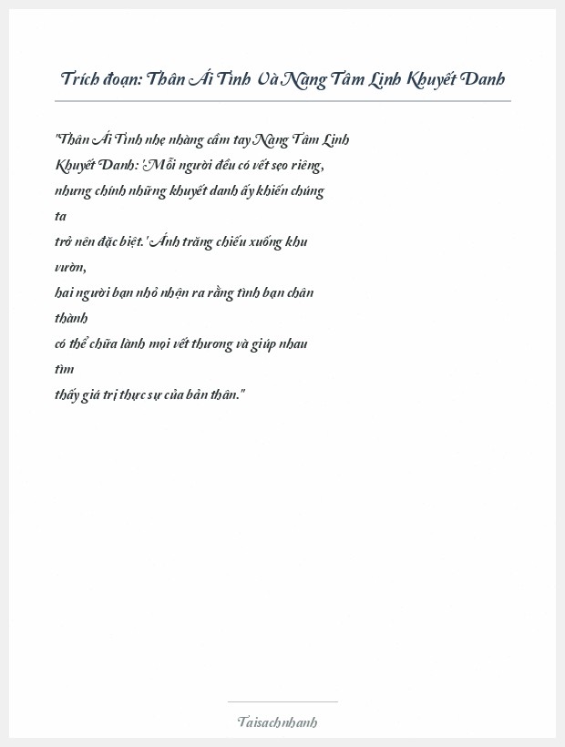 Trích đoạn Thân Ái Tình Và Nàng Tâm Linh Khuyết Danh