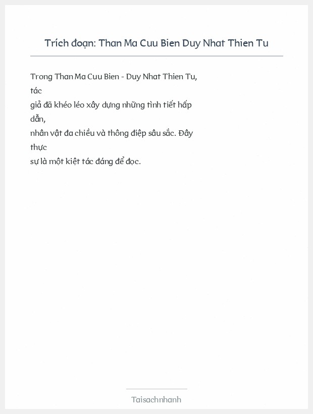 Trích đoạn Than Ma Cuu Bien Duy Nhat Thien Tu