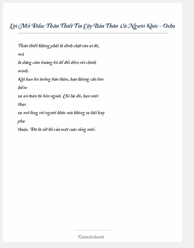 Trích đoạn Thân Thiết Tin Cậy Bản Thân Và Người Khác - Osho