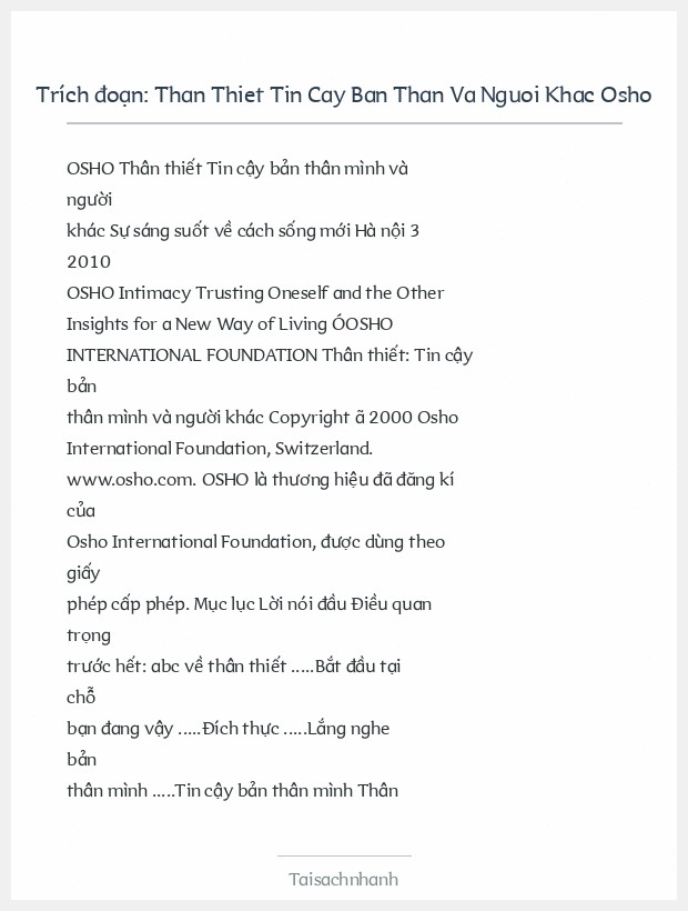 Trích đoạn Than Thiet Tin Cay Ban Than Va Nguoi Khac Osho