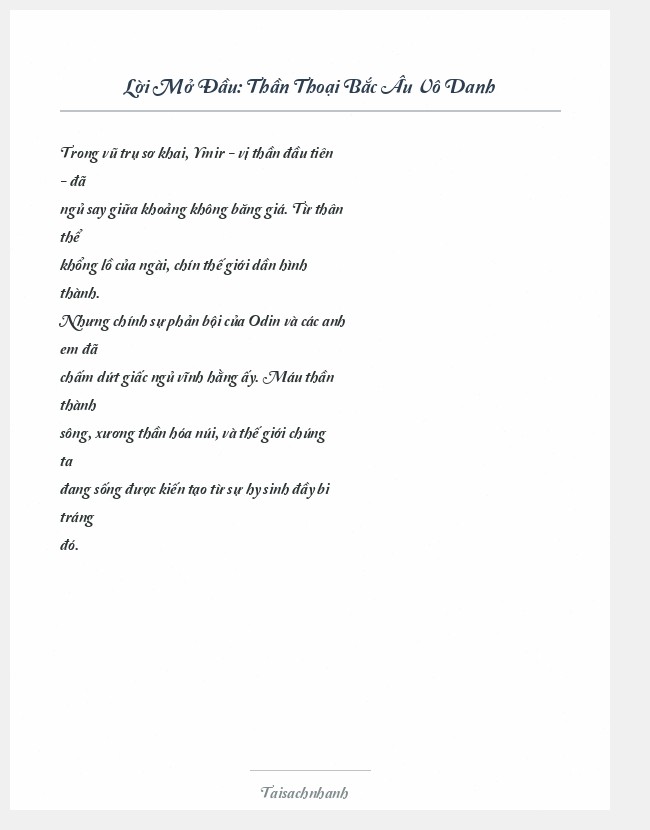 Trích đoạn Thần Thoại Bắc Âu Vô Danh