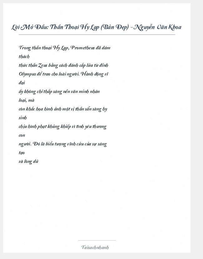 Trích đoạn Thần Thoại Hy Lạp (Bản Đẹp) - Nguyễn Văn Khoa