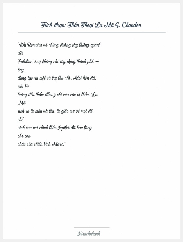 Trích đoạn Thần Thoại La Mã G. Chandon