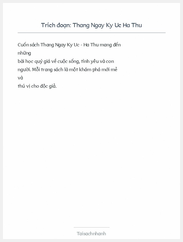 Trích đoạn Thang Ngay Ky Uc Ha Thu