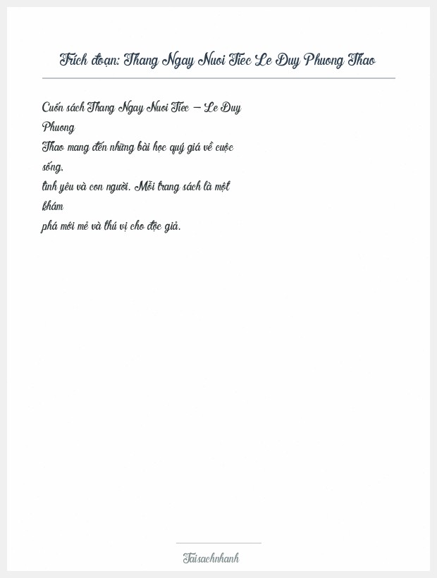Trích đoạn Thang Ngay Nuoi Tiec Le Duy Phuong Thao