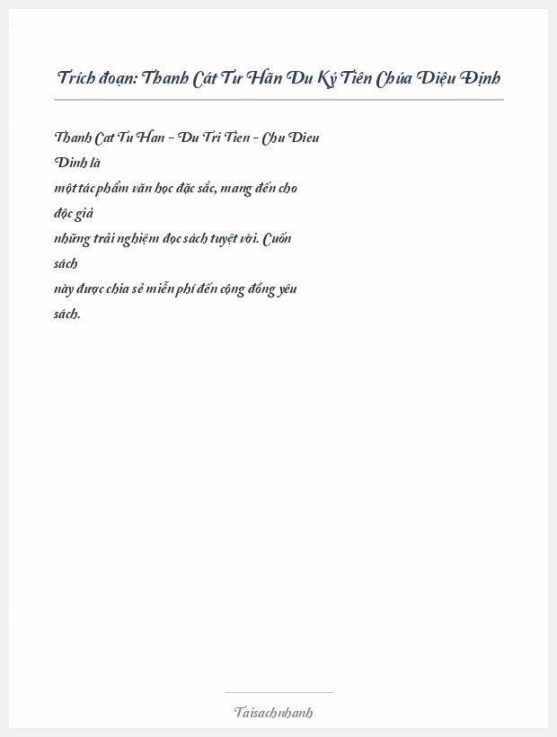 Trích đoạn Thanh Cát Tư Hãn Du Ký Tiên Chúa Diệu Định